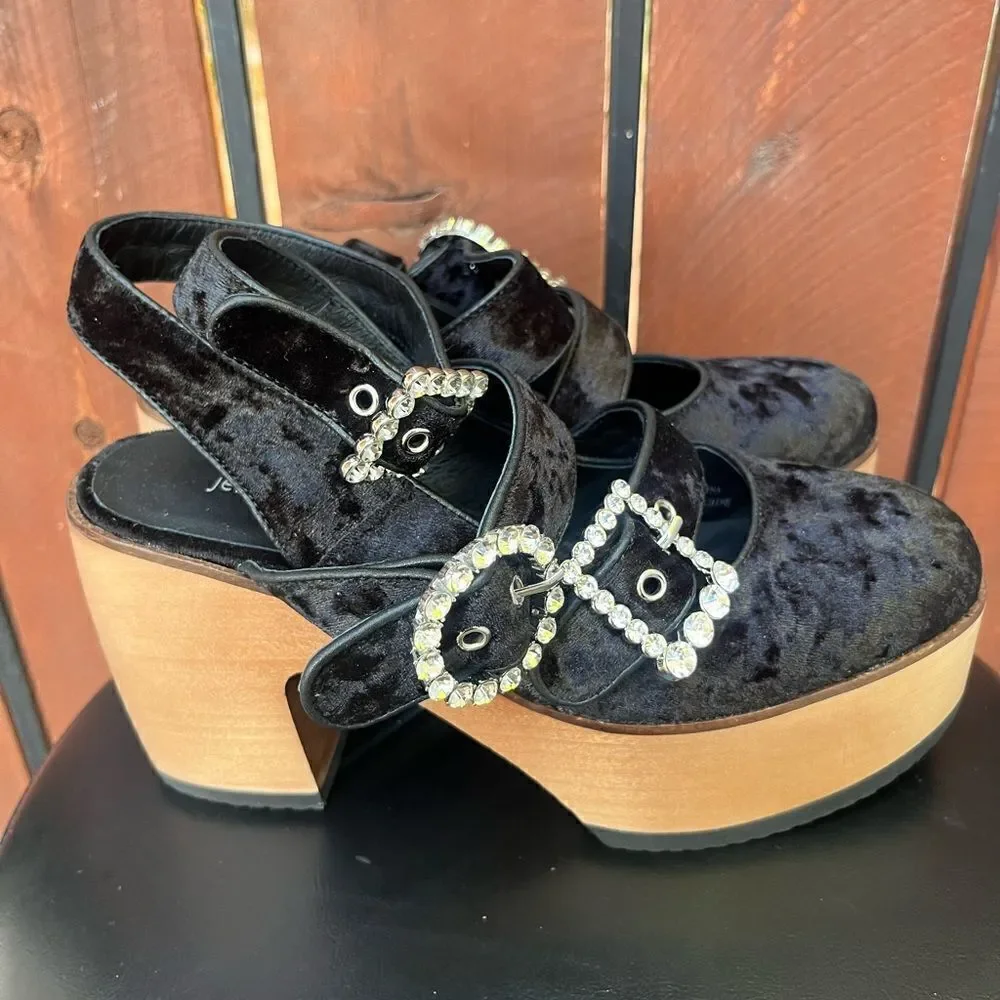 Jeffrey Campbell Velvet Platform Clog with crystal buckles size 8